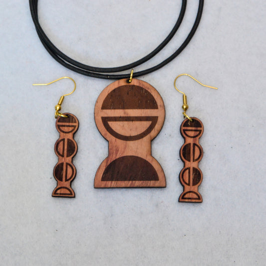 Circle Design MCM-Inspired Wood Jewelry Set