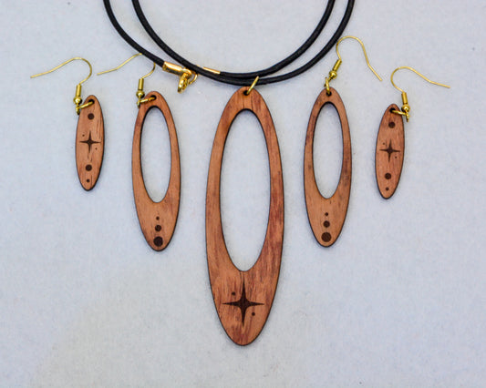 Long Oval Design MCM-Inspired Wood Jewelry Set