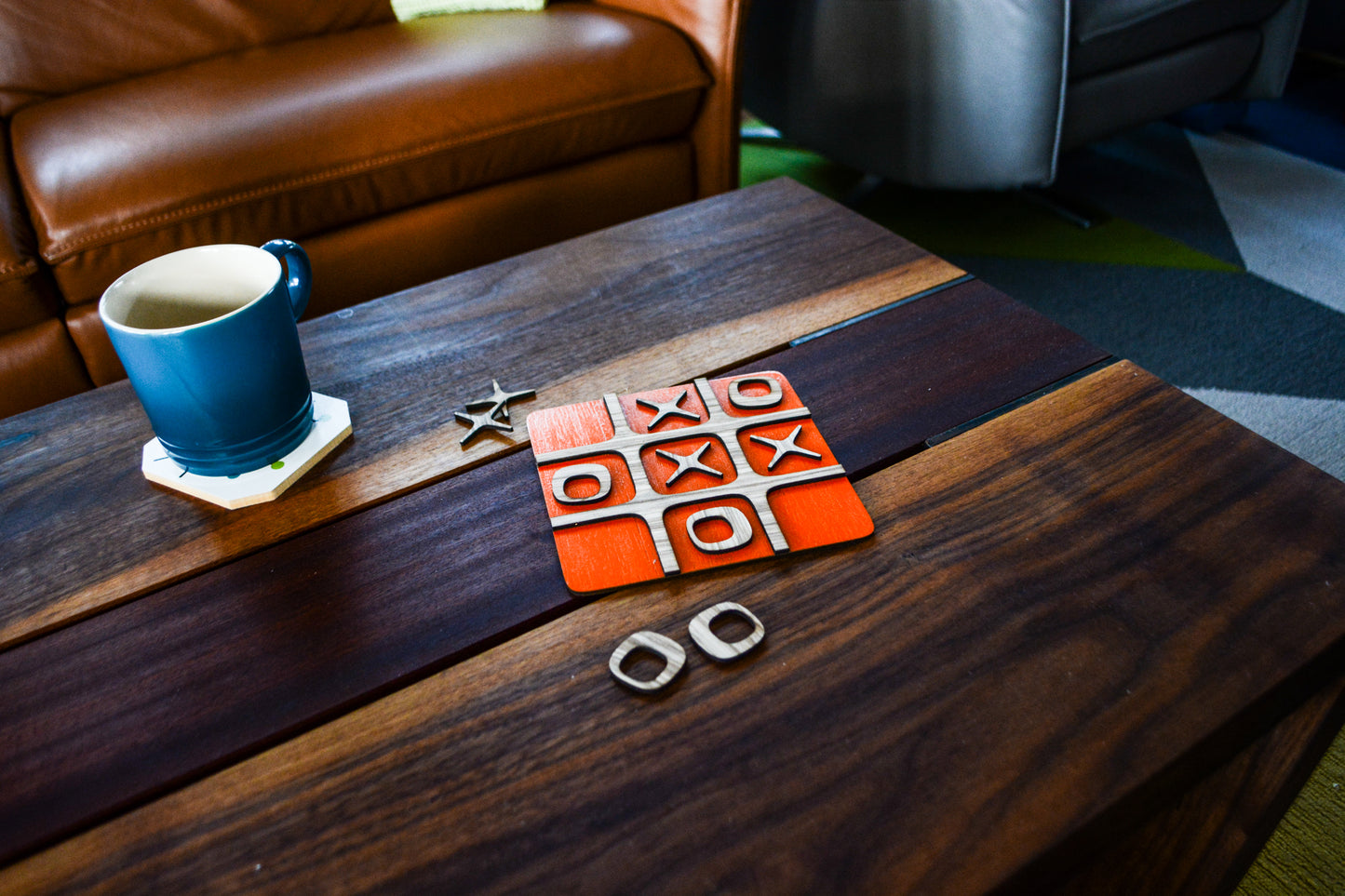 Mid-Century Modern Inspired Wooden Tic Tac Toe Board Game