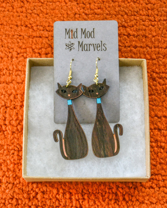 Atomic Cat MCM-Inspired Wood Earrings